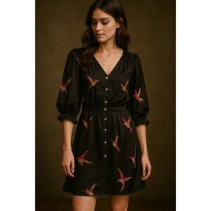T-Bags LA Womens Small Black Hummingbird Fairview Dress Boho Romantic Whimsigoth